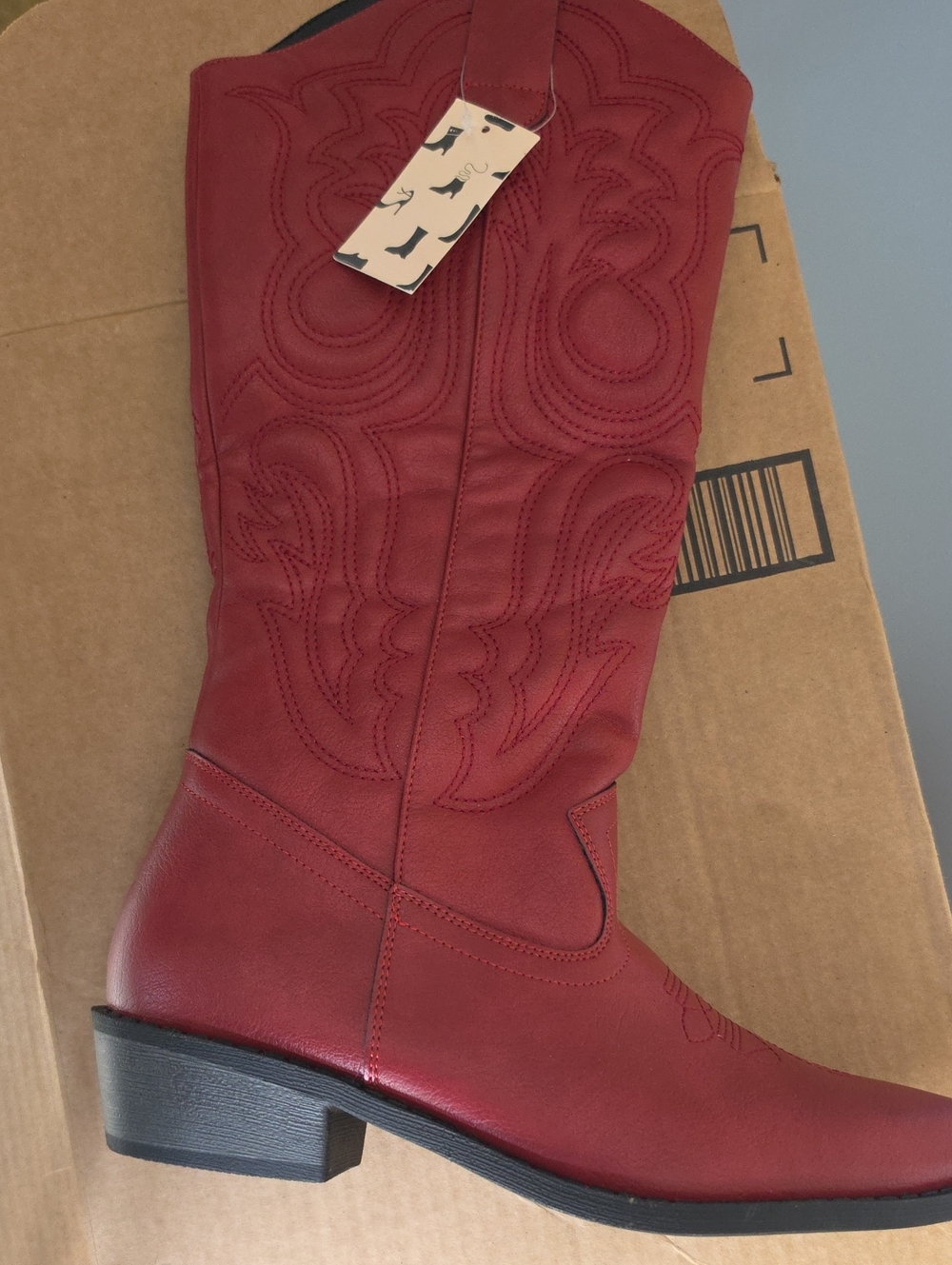 Red Western Knee-High Boot